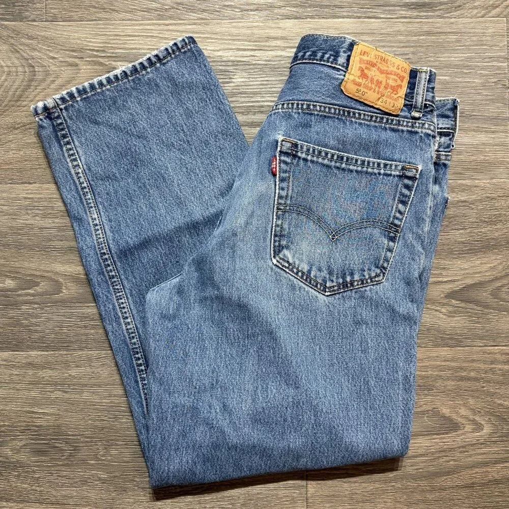 Levis Mens 550 Relaxed Fit Jeans 34x30 Medium Wash Denim Straight Leg 00s